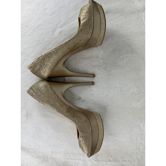 Bakers Gold Glitter Fabric Platform Pumps Size 7 - Picture 4 of 7